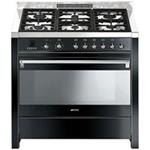 Smeg CS19N-7 Cuisinière | Haut | ACIER INOXYDABLE/NOIR BRILLANT, CLASSE ÉNERGÉTIQUE A. PLAQUE DE CUISSON 6 BR, Cuisine