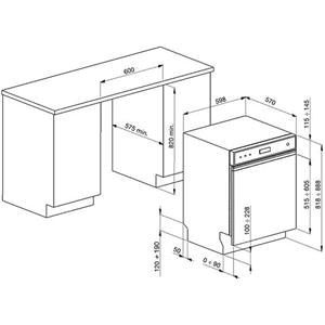 Smeg PL531X Lave-vaisselle | Semi-intégré | Classe énergétique A+ | Partiellement escamotable, acier inoxydable, 13 couverts