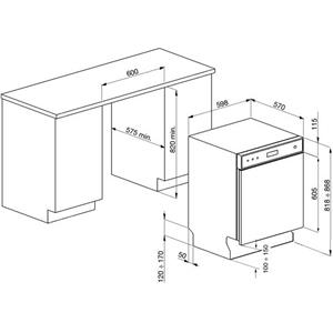 Smeg LSP6448X2 Lave-vaisselle | Semi-intégré | Classe énergétique A++ | Partiellement escamotable, acier inoxydable, Boutons