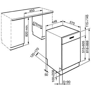 Smeg PLA4525X Lave-vaisselle | Semi-intégré | Classe énergétique A++ | Partiellement escamotable, acier inoxydable, Boutons