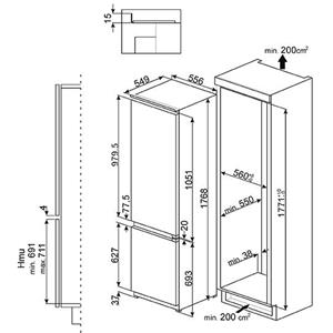 Smeg CD7276NLD2P Kühl-gefrierkombination | Einbauversion | Energieklasse A++ | 255 L, No Frost (Kühlschrank), SN-T