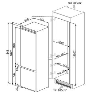 Smeg C3180FP Réfrigérateur-congélateur | Intégré | Classe énergétique A+ | SN-T, 36 dB, 4 kg/24 h