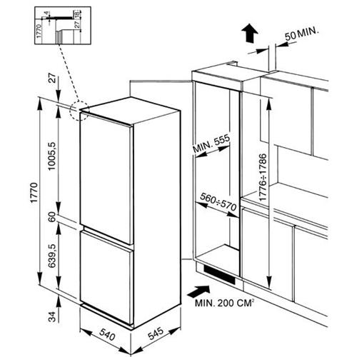 Smeg CR325P Kühl-gefrierkombination | Einbauversion | Energieklasse A+ | 271 L, SN-ST, 37 dB