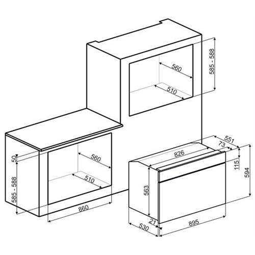 Smeg SE901GX Four | Intégré | Classe énergétique A | Largo, Four à gaz propane/butane, 105 L