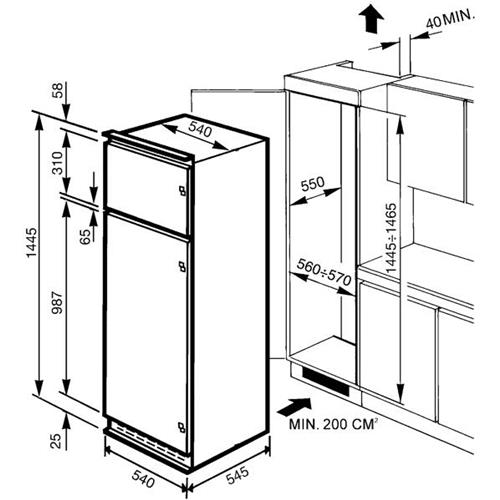 Smeg FR232P Réfrigérateur-congélateur | Intégré | Classe énergétique A+ | 214 L, 40 dB, 2 kg/24 h