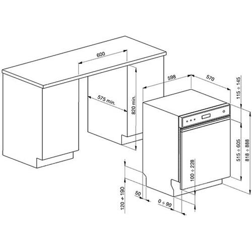 Smeg PL323X Geschirrspüler | Teilweise versenkbar | Energieklasse A++ | Teilweise versenkbar, Edelstahl, 13 Gedecke