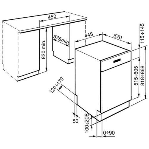 Smeg PLA4513X Lavavajillas | De apertura parcial  | Clase energética F | De apertura parcial, Dimensión máxima (60 cm), acero inoxidable