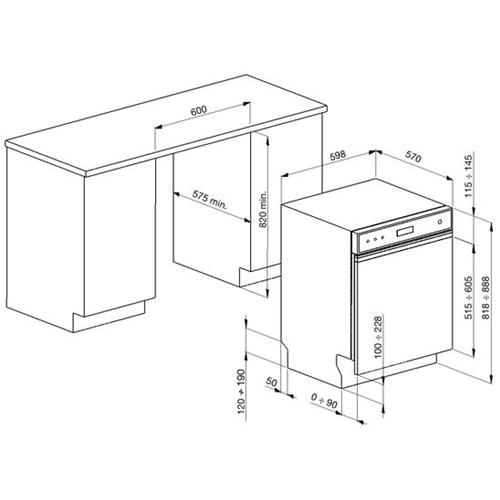Smeg PLA6448X Lave-vaisselle | Semi-intégré | Classe énergétique A | Partiellement escamotable, acier inoxydable, 12 couverts