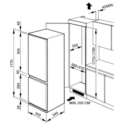 Smeg CR312PSX Kühl-gefrierkombination | Einbau
