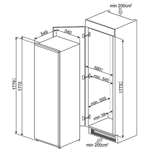 Smeg S3L172FP Kühlschrank | Einbauversion | Energieklasse A+ | 319 L, SN-ST, 34 dB