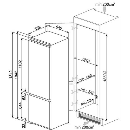 Smeg C3180FP Réfrigérateur-congélateur | Intégré | Classe énergétique A+ | SN-T, 36 dB, 4 kg/24 h