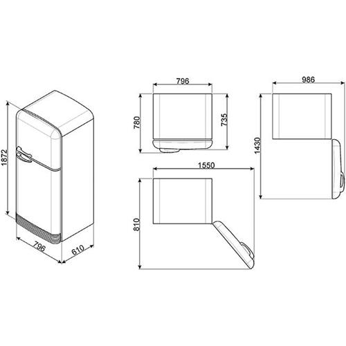 Smeg FAB50LSV Kühl-gefrierkombination | Freistehend | Energieklasse A++ | 412 L, No Frost (Kühlschrank), N-T