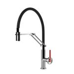 Gessi OFFICINE V Semiprofessionale Finox Brushed Nickel / Matte Black - 60205#599 Grifo monocomando Fregadero | Níquel Cepillado / Negro mate, Caño semiprofesional doble función, Altura caño 250 mm