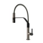 Gessi MESH Semiprofessionale Finox Brushed Nickel / Matte Black - 60005#599 Grifo monocomando Fregadero | Níquel Cepillado / Negro mate, Caño semiprofesional doble función, Altura caño 250 mm