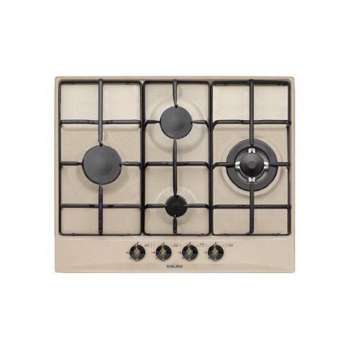 GLEMGAS GT645SA Plaque de cuisson à gaz Encastré | 4 feux, Allumage sous le pommeau, Grilles en finition mate
