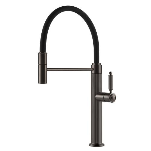 Gessi VENTI20 Semiprofessionale Black Metal Brushed PVD - 60634#707 Grifo monocomando Fregadero | Acabado negro mate, monomando mezclador, flexible extraíble