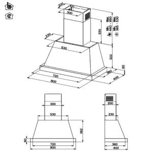 Faber THEA EV8 WH MATT A80 SC - 321.0517.783 Dunstabzugshaube Einbau | Klasse B | Elegantes Design, 3 Geschwindigkeiten, Metallfilter