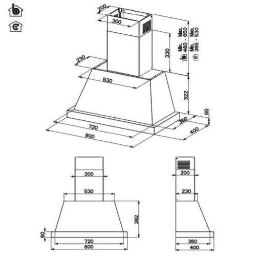 Faber THEA EV8 WH MATT A80 SC - 321.0517.783 Dunstabzugshaube Einbau | Klasse B | Elegantes Design, 3 Geschwindigkeiten, Metallfilter