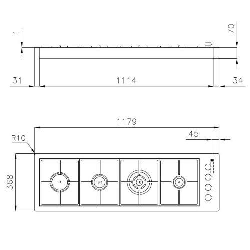 Foster Piano S4000 Linea 4F Ft Inox Ra - 7259042 Gas hob Built-in | 4 burners, Stainless steel finish, Front controls