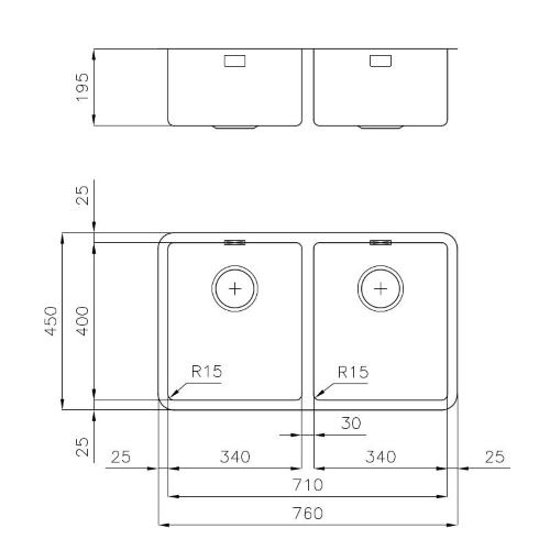 Foster Ke 2V 34X40 Tpr S/Top - 2203850 Sink Overlapping | Stainless steel AISI 304 brushed, Drain 3½, Stainless steel, Brushed finish