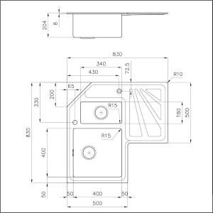 Foster Angolo 1V40+1V18X40 Ks - 3308050 Sink Built-in | Stainless steel AISI 304 brushed, Drain 3½, Possibilità of holes aggiuntivi, double basin