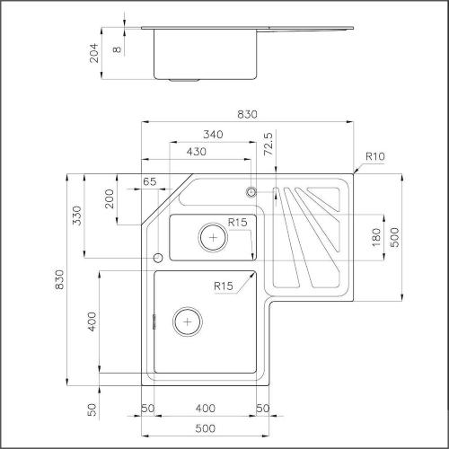 Foster Angolo 1V40+1V18X40 Ks - 3308050 Sink Built-in | Stainless steel AISI 304 brushed, Drain 3½, Possibilità of holes aggiuntivi, double basin
