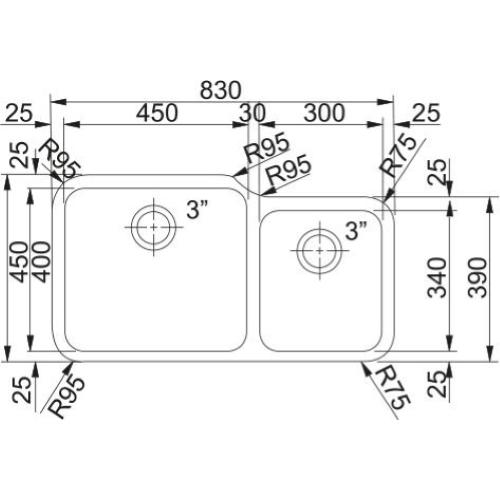 Franke GAX 120 3 1/2" WWK ND Satin bowls - 122.0021.447 Sink Undermount