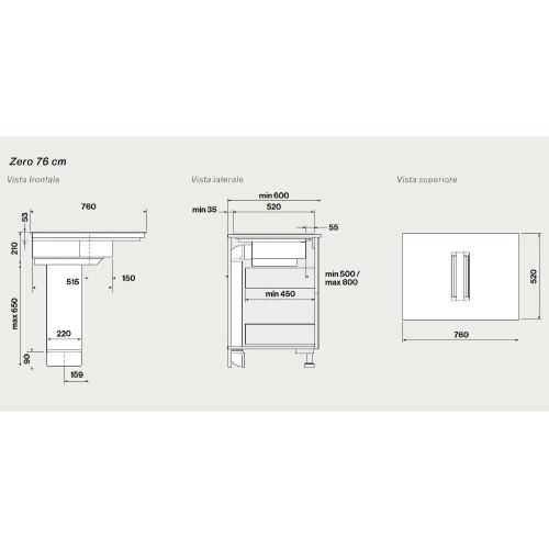 Falmec ZERO 76 VETRO NERO LUCIDO RAL 9005 - CUZQ76.05P8#ZZZN460F Dunstabzugshaube Einbau | Küchenhaube, Ausführung glänzendes schwarzes Glas, Saugleistung 700 m³/h