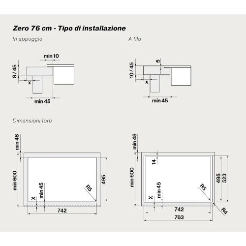 Falmec ZERO 76 VETRO NERO LUCIDO RAL 9005 - CUZQ76.05P8#ZZZN460F Dunstabzugshaube Einbau | Küchenhaube, Ausführung glänzendes schwarzes Glas, Saugleistung 700 m³/h