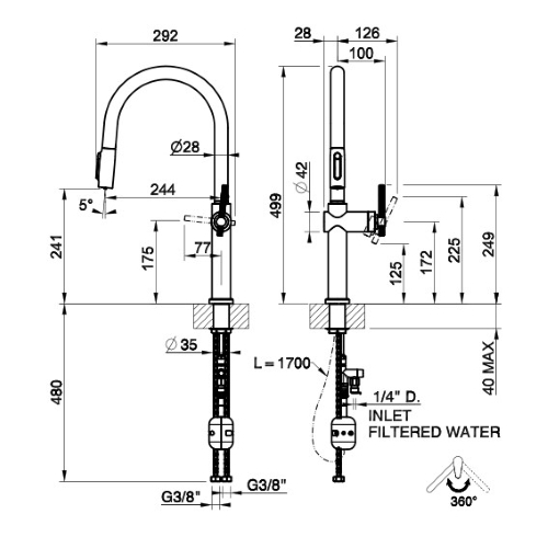 Gessi HABITO Acqua Filtrata Chrome - 60872#031 Mixer tap Sink | Filtered water function, Chrome finish, Single lever
