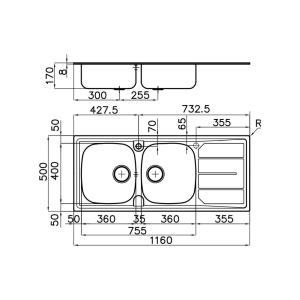Foster Inox Prel.2Vsx+Sc.F3,5" - 1812562 Sink Sink | 2 basins, stainless steel, sdrainer sx
