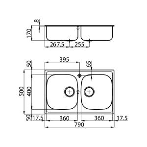 Foster Inox 2V.Prel. F.3,5" - 1279560 Évier Évier | 2 bacs, acier inoxydable, bonde 3, 5"