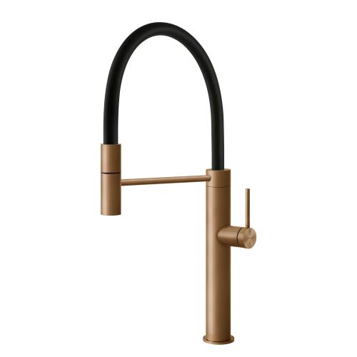 Gessi GESSI 316 Semiprofessionale Warm Bronze Brushed PVD - 60010#726 Mitigeur Évier | Bronze chaud brossé PVD, Bec semi-professionnel double fonction, Hauteur bec 250 mm