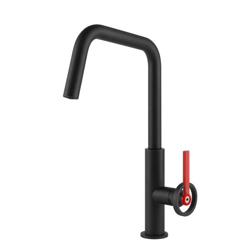 Gessi OFFICINE V Girevole Matte Black - 60201#299 Mixer tap Sink | Matt black, 360° swivel spout, Adjustable flow