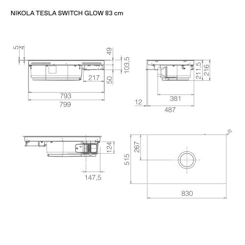 elica NIKOLATESLA SWITCH GLOW RAW BR/A/83 - PRF0200583 Induction hob with integrated extractor hood Built-in | Class A+ | Raw finish brushed, touch controls, LED edge light